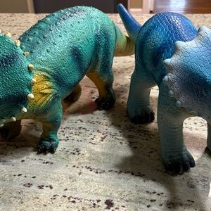2 Green and Yellow Dinosaur Figurines